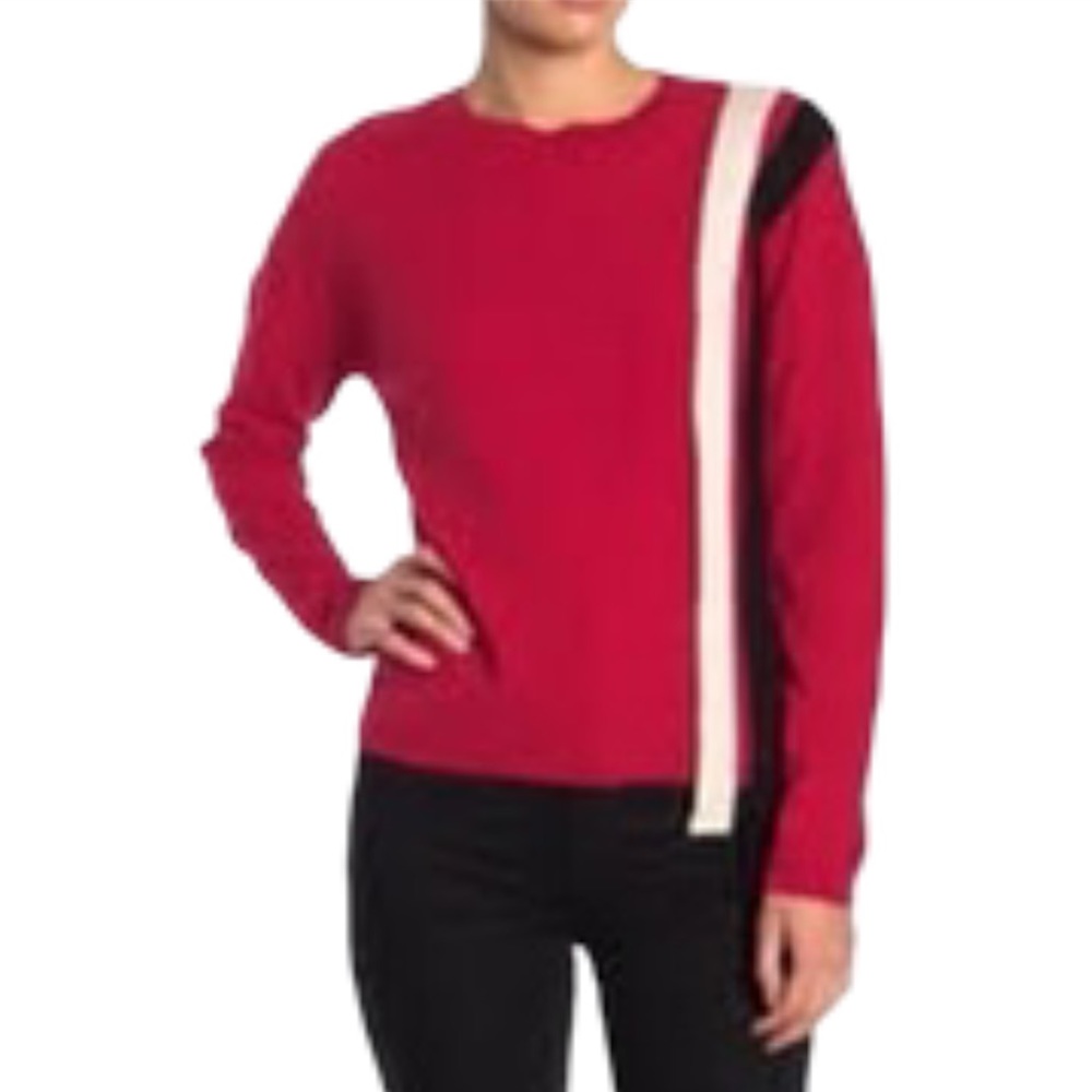 7seasons Red Striped Crewneck Cashmere Sweater S
